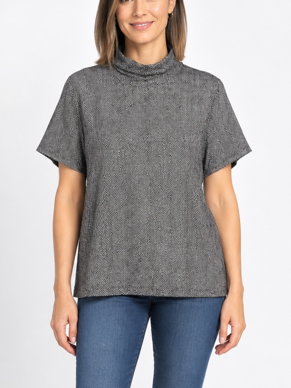 Lauren Ralph Lauren Herringbone Mock Neck Top Black Pearl Casual Plus size 2X